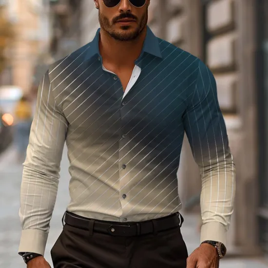 Outlet OUKU Men's Shirt Dress Shirt Button Up Shirt Geometric Vacation Daily Long Sleeve Turndown Spring & Summer Clothing Apparel Button Up Khaki
