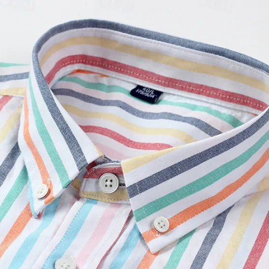 New OUKU Men's Shirt Dress Shirt Button Up Shirt Stripes Wedding Party Blue Green Light Sky Blue Short Sleeve Lapel Summer Spring Clothing Apparel Pocket