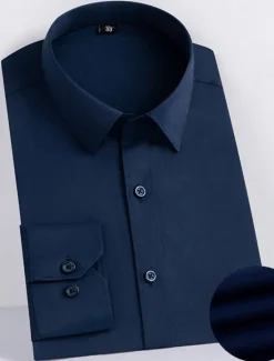 Sale OUKU Men's Shirt Dress Shirt Casual Shirt Button Up Shirt Plain Wedding Office / Career Black White Pink Dark Navy Long Sleeve Turndown Spring & Summer Clothing Apparel