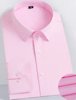 Sale OUKU Men's Shirt Dress Shirt Casual Shirt Button Up Shirt Plain Wedding Office / Career Black White Pink Dark Navy Long Sleeve Turndown Spring & Summer Clothing Apparel