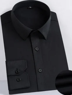Sale OUKU Men's Shirt Dress Shirt Casual Shirt Button Up Shirt Plain Wedding Office / Career Black White Pink Dark Navy Long Sleeve Turndown Spring & Summer Clothing Apparel