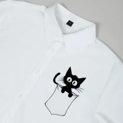 OUKU Men's Shirt Dress Shirt Cat Street Wear to work Long Sleeve Turndown Spring & Summer Clothing Apparel Print White