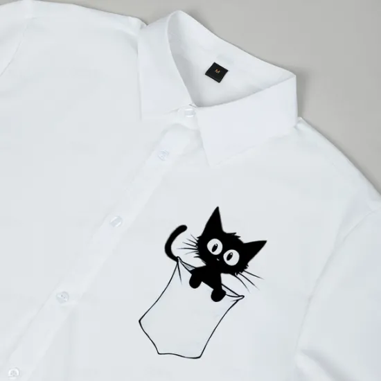 OUKU Men's Shirt Dress Shirt Cat Street Wear to work Long Sleeve Turndown Spring & Summer Clothing Apparel Print White