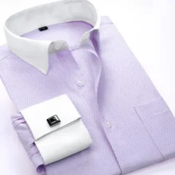 Clearance OUKU Men's Shirt Dress Shirt French Cuff Shirt Blue Yellow Pink Purple Long Sleeve Collar Wedding Business Smart Casual Clothing Apparel