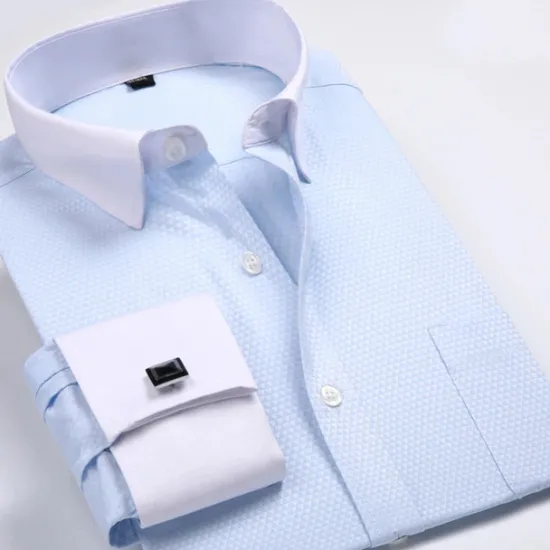 Clearance OUKU Men's Shirt Dress Shirt French Cuff Shirt Blue Yellow Pink Purple Long Sleeve Collar Wedding Business Smart Casual Clothing Apparel