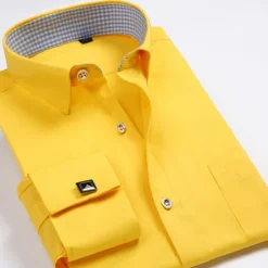 Clearance OUKU Men's Shirt Dress Shirt French Cuff Shirt Blue Yellow Pink Purple Long Sleeve Collar Wedding Business Smart Casual Clothing Apparel