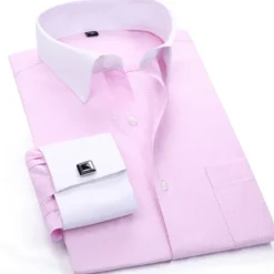 Discount OUKU Men's Shirt Dress Shirt French Cuff Shirt Plain Office & Career Wedding Party White Pink Blue Light Purple Long Sleeve Lapel Spring & Fall Clothing Apparel Front Pocket