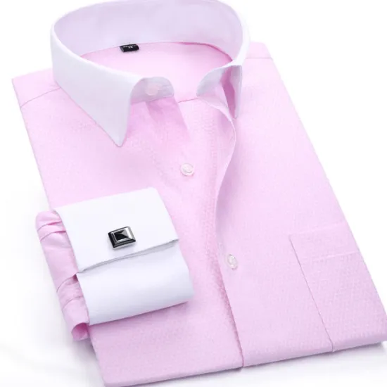 Discount OUKU Men's Shirt Dress Shirt French Cuff Shirt Plain Office & Career Wedding Party White Pink Blue Light Purple Long Sleeve Lapel Spring & Fall Clothing Apparel Front Pocket