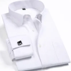 Discount OUKU Men's Shirt Dress Shirt French Cuff Shirt Plain Office & Career Wedding Party White Pink Blue Light Purple Long Sleeve Lapel Spring & Fall Clothing Apparel Front Pocket