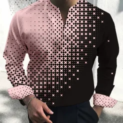 Best OUKU Men's Shirt Dress Shirt Geometric Pattern Outdoor Casual White Pink Blue Green Long Sleeve V Neck Summer Fall Clothing Apparel Print