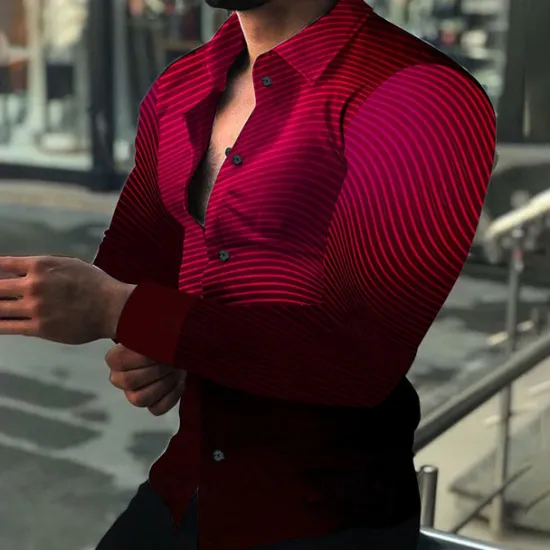 Outlet OUKU Men's Shirt Dress Shirt Gradient Daily Holiday Black Red Blue Purple Long Sleeve Turndown Spring & Summer Clothing Apparel 3D Print