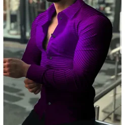 Outlet OUKU Men's Shirt Dress Shirt Gradient Daily Holiday Black Red Blue Purple Long Sleeve Turndown Spring & Summer Clothing Apparel 3D Print