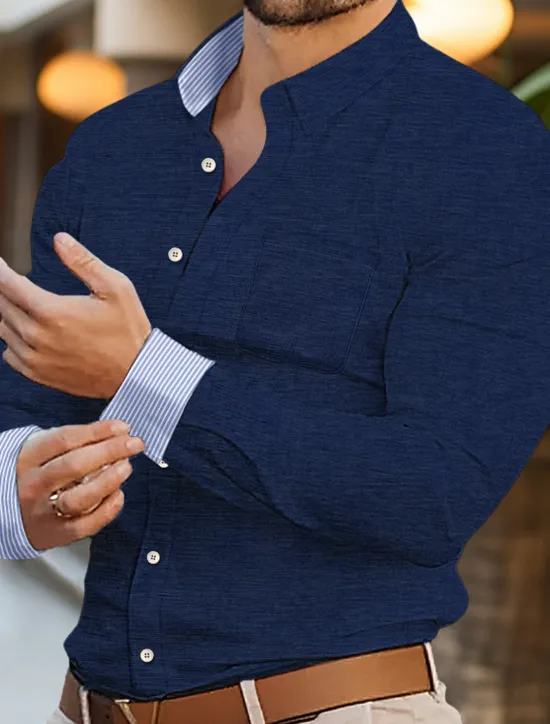 OUKU Men's Shirt Dress Shirt Oxford Shirt Color Block Office & Career Wedding Party White Yellow Navy Blue Blue Long Sleeve Lapel Spring & Fall Clothing Apparel Splice