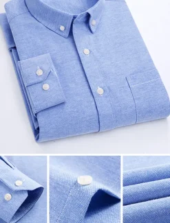 OUKU Men's Shirt Dress Shirt Oxford Shirt Color Block Office & Career Wedding Party White Yellow Navy Blue Blue Long Sleeve Lapel Spring & Fall Clothing Apparel Splice