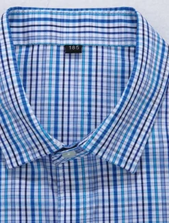Online OUKU Men's Shirt Dress Shirt Plaid Office & Career Wedding Party Light Pink Light Blue Pink Dark Pink Short Sleeve Lapel Summer Clothing Apparel