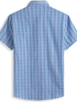 Online OUKU Men's Shirt Dress Shirt Plaid Office & Career Wedding Party Light Pink Light Blue Pink Dark Pink Short Sleeve Lapel Summer Clothing Apparel