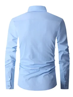 New OUKU Men's Shirt Dress Shirt Plain Office & Career Wedding Party Light Blue Black White Navy Blue Long Sleeve Lapel Summer Clothing Apparel