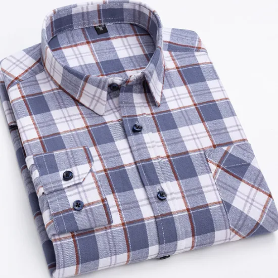 Online OUKU Men's Shirt Dress Shirt Plaid Office & Career Wedding Party Light Blue Black Navy Blue Blue Long Sleeve Lapel Spring & Fall Clothing Apparel Front Pocket