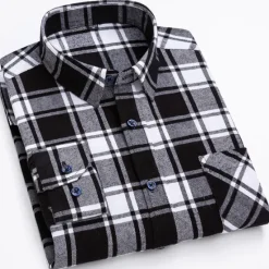 Online OUKU Men's Shirt Dress Shirt Plaid Office & Career Wedding Party Light Blue Black Navy Blue Blue Long Sleeve Lapel Spring & Fall Clothing Apparel Front Pocket