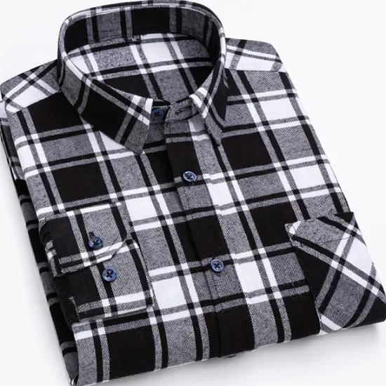 Online OUKU Men's Shirt Dress Shirt Plaid Office & Career Wedding Party Light Blue Black Navy Blue Blue Long Sleeve Lapel Spring & Fall Clothing Apparel Front Pocket