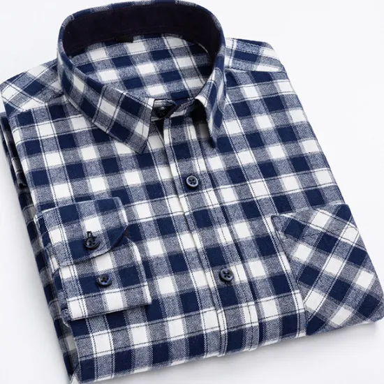 Best OUKU Men's Shirt Dress Shirt Plaid Office & Career Wedding Party Red Navy Blue Blue Orange Long Sleeve Lapel Spring & Fall Clothing Apparel Front Pocket