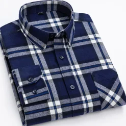 Best OUKU Men's Shirt Dress Shirt Plaid Office & Career Wedding Party Red Navy Blue Blue Orange Long Sleeve Lapel Spring & Fall Clothing Apparel Front Pocket