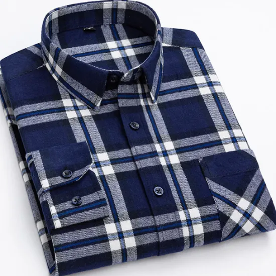 Best OUKU Men's Shirt Dress Shirt Plaid Office & Career Wedding Party Red Navy Blue Blue Orange Long Sleeve Lapel Spring & Fall Clothing Apparel Front Pocket