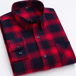 Best OUKU Men's Shirt Dress Shirt Plaid Office & Career Wedding Party Red Navy Blue Blue Orange Long Sleeve Lapel Spring & Fall Clothing Apparel Front Pocket