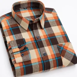 Best OUKU Men's Shirt Dress Shirt Plaid Office & Career Wedding Party Red Navy Blue Blue Orange Long Sleeve Lapel Spring & Fall Clothing Apparel Front Pocket