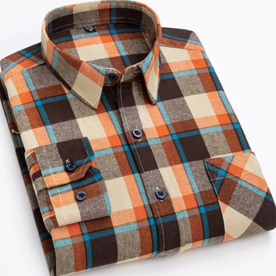 Best OUKU Men's Shirt Dress Shirt Plaid Office & Career Wedding Party Red Navy Blue Blue Orange Long Sleeve Lapel Spring & Fall Clothing Apparel Front Pocket