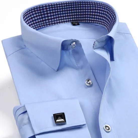 Discount OUKU Men's Shirt Dress Shirt Plain Office & Career Wedding Party Black White Yellow Sky Blue Long Sleeve Lapel Spring & Fall Clothing Apparel