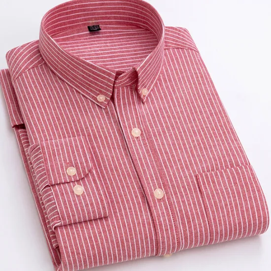 Hot OUKU Men's Shirt Dress Shirt Striped Shirt Button Down Shirt Oxford Shirt Stripes Office & Career Wedding Party Red Blue Gray Long Sleeve Button Down Collar Spring & Fall Clothing Apparel Front Pocket