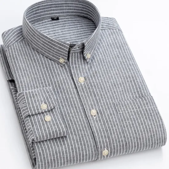Hot OUKU Men's Shirt Dress Shirt Striped Shirt Button Down Shirt Oxford Shirt Stripes Office & Career Wedding Party Red Blue Gray Long Sleeve Button Down Collar Spring & Fall Clothing Apparel Front Pocket