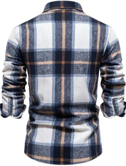 Sale OUKU Men's Shirt Flannel Shirt Plaid Shirt Shirt Jacket Overshirt Shacket Plaid / Check Outdoor Daily Wear Light Blue White Navy Blue Green Long Sleeve Lapel Fall & Winter Clothing Apparel Pocket