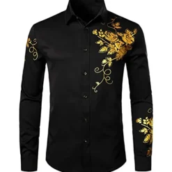 Outlet OUKU Men's Shirt Floral Turndown Party Daily Button-Down Long Sleeve Tops Casual Fashion Comfortable Black Blue White