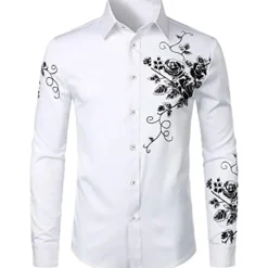 Outlet OUKU Men's Shirt Floral Turndown Party Daily Button-Down Long Sleeve Tops Casual Fashion Comfortable Black Blue White