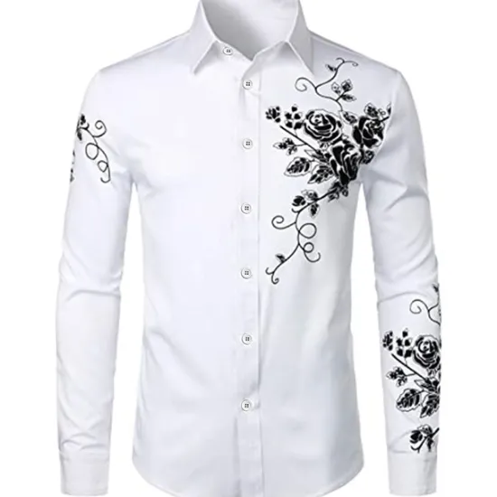 Outlet OUKU Men's Shirt Floral Turndown Party Daily Button-Down Long Sleeve Tops Casual Fashion Comfortable Black Blue White