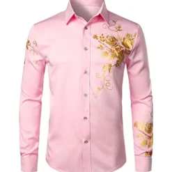 Outlet OUKU Men's Shirt Floral Turndown Party Daily Button-Down Long Sleeve Tops Casual Fashion Comfortable Black Blue White