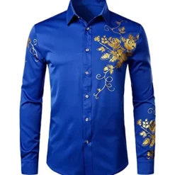 Outlet OUKU Men's Shirt Floral Turndown Party Daily Button-Down Long Sleeve Tops Casual Fashion Comfortable Black Blue White