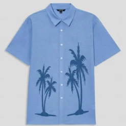 Outlet OUKU Men's Shirt Graphic Hawaiian Fashion Casual Linen Shirt Button Up Shirt Short Sleeve Daily Hawaiian Vacation Spring & Fall Lapel Print Blue Green Gray 55%Flax 45%cotton