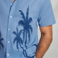 Outlet OUKU Men's Shirt Graphic Hawaiian Fashion Casual Linen Shirt Button Up Shirt Short Sleeve Daily Hawaiian Vacation Spring & Fall Lapel Print Blue Green Gray 55%Flax 45%cotton