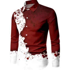Best OUKU Men's Shirt Graphic Shirt Graphic Turndown Wine Blue Purple Green 3D Print Outdoor Halloween Long Sleeve Print Button-Down Clothing Apparel Vintage Cool Designer Casual
