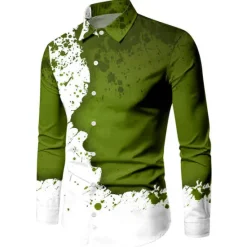 Best OUKU Men's Shirt Graphic Shirt Graphic Turndown Wine Blue Purple Green 3D Print Outdoor Halloween Long Sleeve Print Button-Down Clothing Apparel Vintage Cool Designer Casual