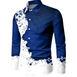 Best OUKU Men's Shirt Graphic Shirt Graphic Turndown Wine Blue Purple Green 3D Print Outdoor Halloween Long Sleeve Print Button-Down Clothing Apparel Vintage Cool Designer Casual