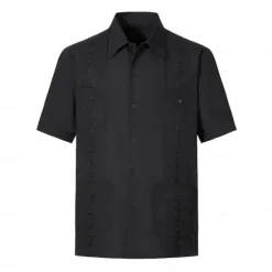 Hot OUKU Men's Shirt Guayabera Shirt Light Yellow Black White Light Green Pink Short Sleeve Turndown School Performance Embroidered Clothing Apparel Elegant Vacation Vintage Neutral