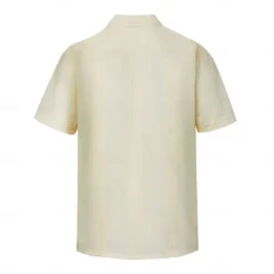 Hot OUKU Men's Shirt Guayabera Shirt Light Yellow Black White Light Green Pink Short Sleeve Turndown School Performance Embroidered Clothing Apparel Elegant Vacation Vintage Neutral