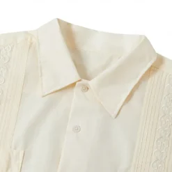 Hot OUKU Men's Shirt Guayabera Shirt Light Yellow Black White Light Green Pink Short Sleeve Turndown School Performance Embroidered Clothing Apparel Elegant Vacation Vintage Neutral