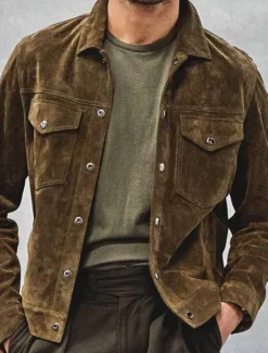 Outlet OUKU Men's Shirt Jacket Corduroy Jacket Casual Jacket Shacket Daily Vacation Breathable Pocket Spring & Fall Plain Fashion Classic Lapel Regular Jacket Army Green