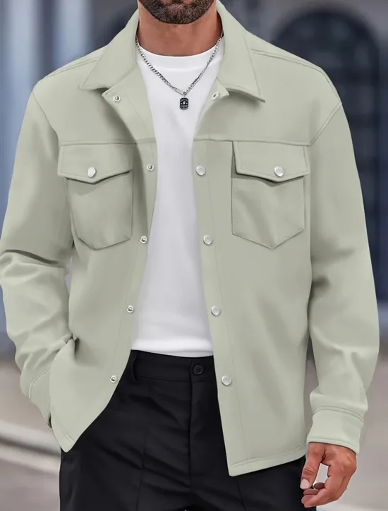 OUKU Men's Shirt Jacket Overshirts Transition Jacket Daily Lightweight Pocket Spring Plain Classic Lapel Regular Black Yellow Navy Blue Green Jacket