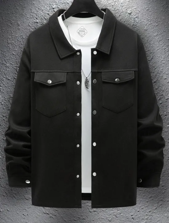 OUKU Men's Shirt Jacket Overshirts Transition Jacket Daily Lightweight Pocket Spring Plain Classic Lapel Regular Black Yellow Navy Blue Green Jacket